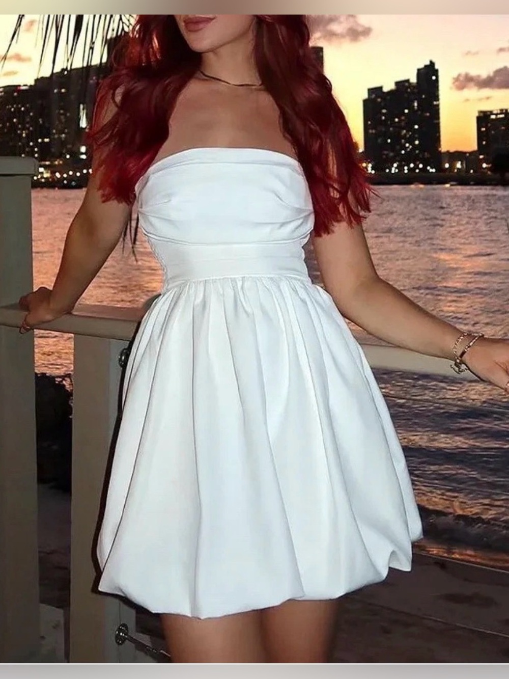 Showpo Shaima White Strapless Pleated Bubble Hem Mini Dress Size 4